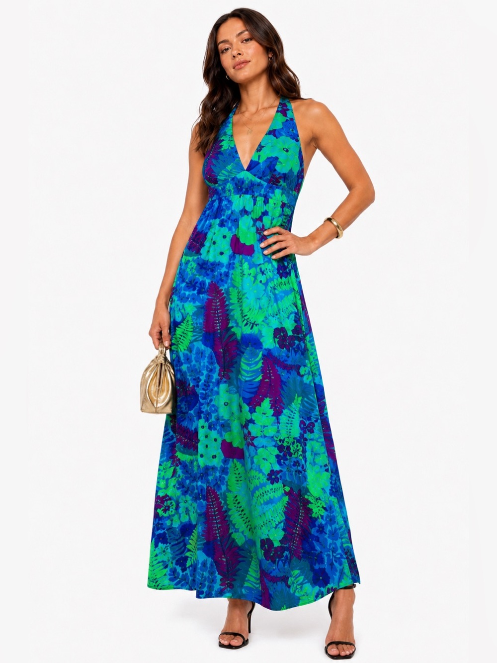 VTG 60s 70s High Tide California Psychedelic Halter Maxi Dress S